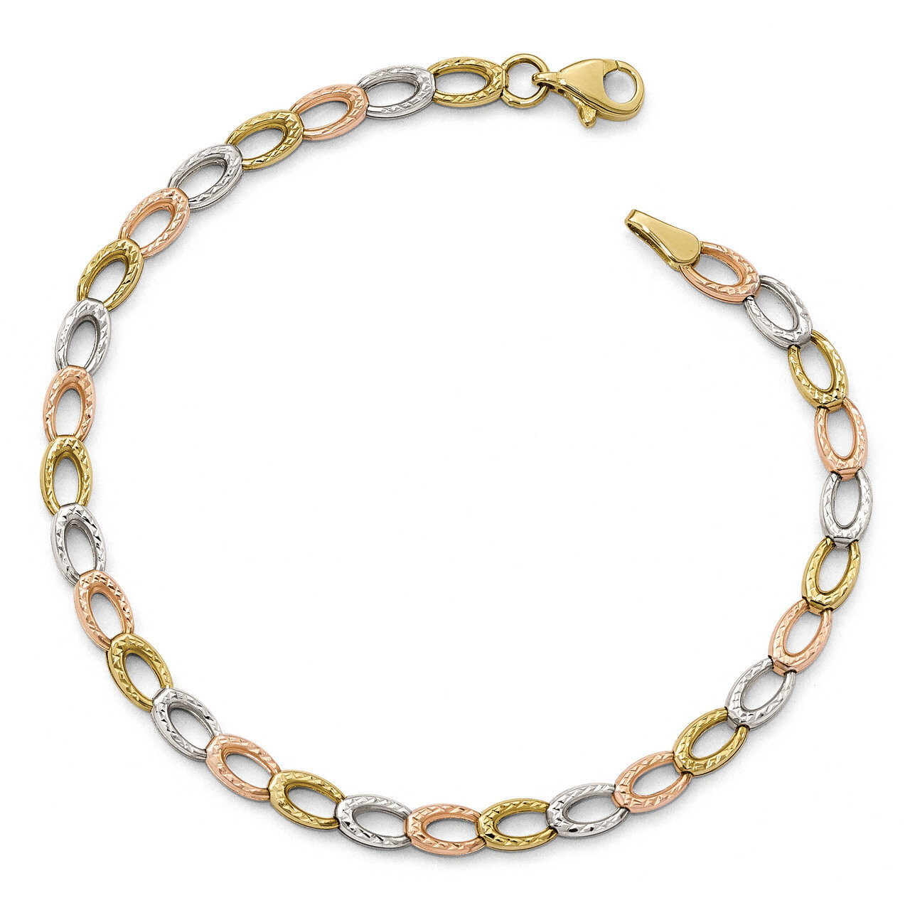 Leslie&#39;s Diamond-cut Bracelet 7.25 Inch 10k Tri-color Gold HB-10LF537-7.25, MPN: 10LF537-7.25, 1911…