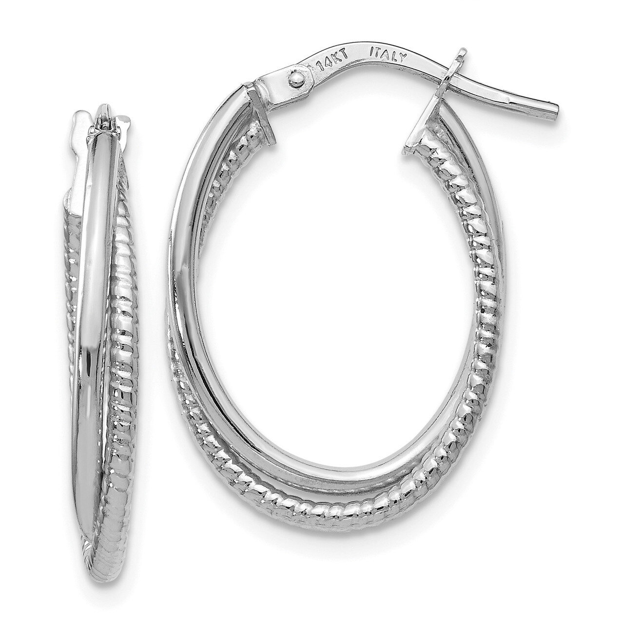 Leslie&#39;s Textured Oval Hoop Earrings 14k White Gold Polished HB-LE1063, MPN: LE1063, 191101552045