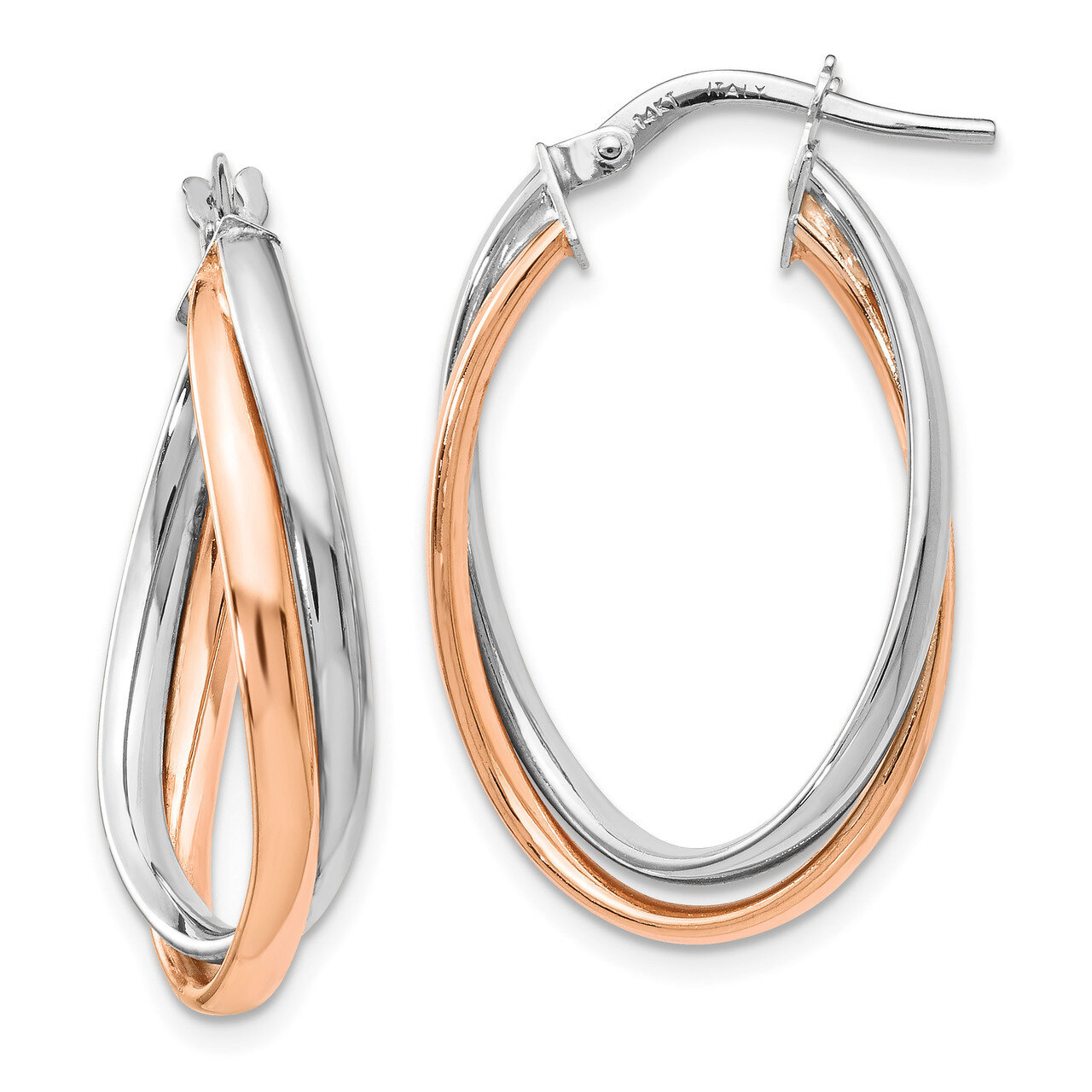 Fancy Hoop Earrings 14k Rose and White Gold Polished HB-LE1069