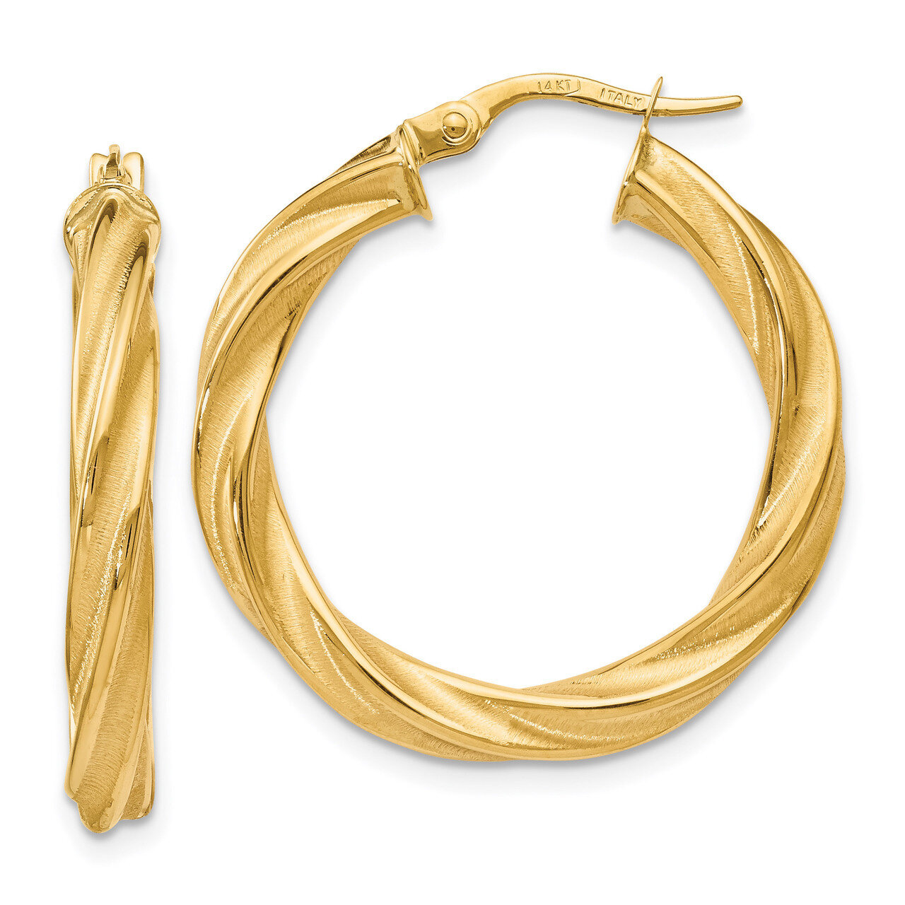 Scratch-finish Twisted Hoop Earrings 14k Gold Polished HB-LE1078