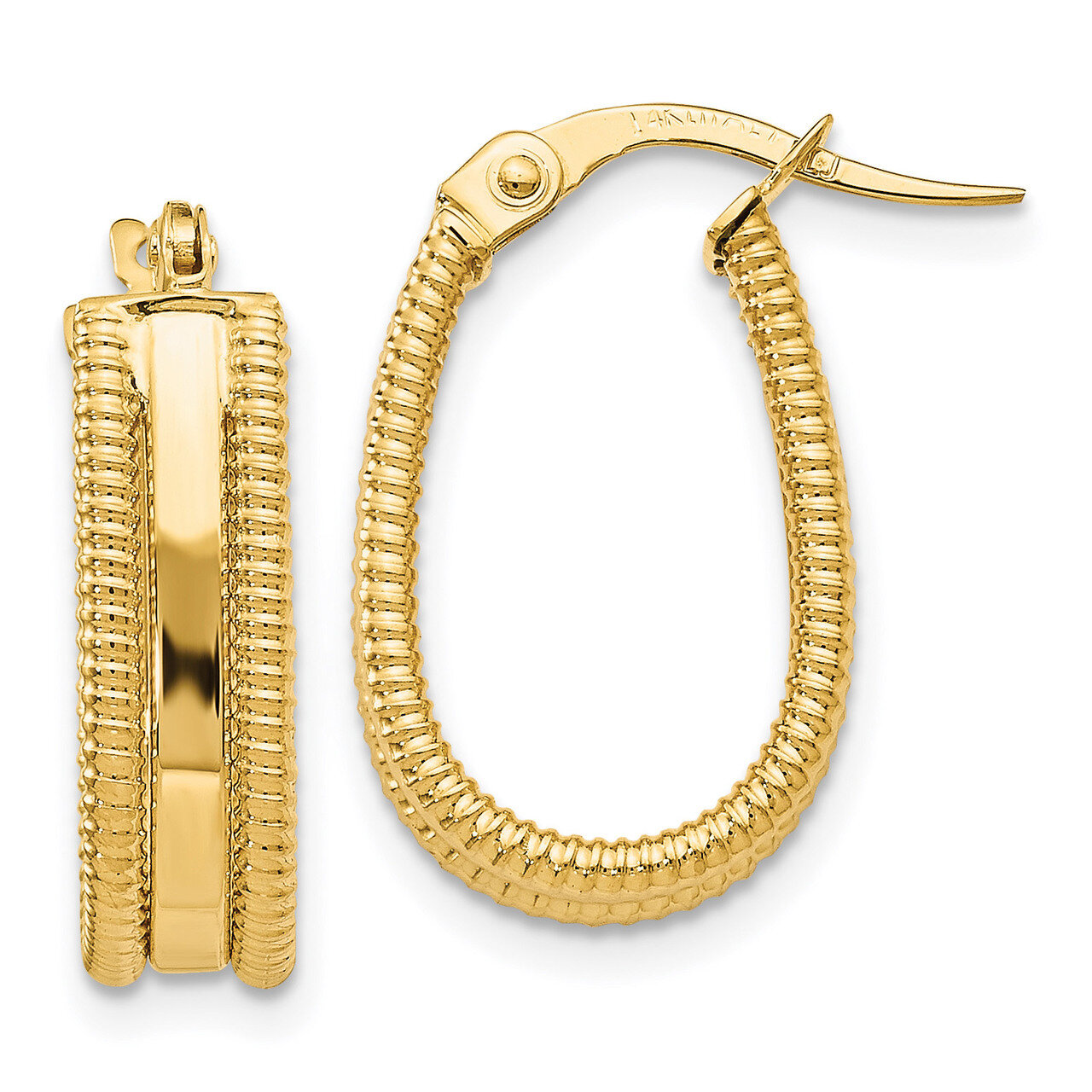Leslie&#39;s Textured Oval Hoop Earrings 14k Gold Polished HB-LE1083, MPN: LE1083, 191101551147