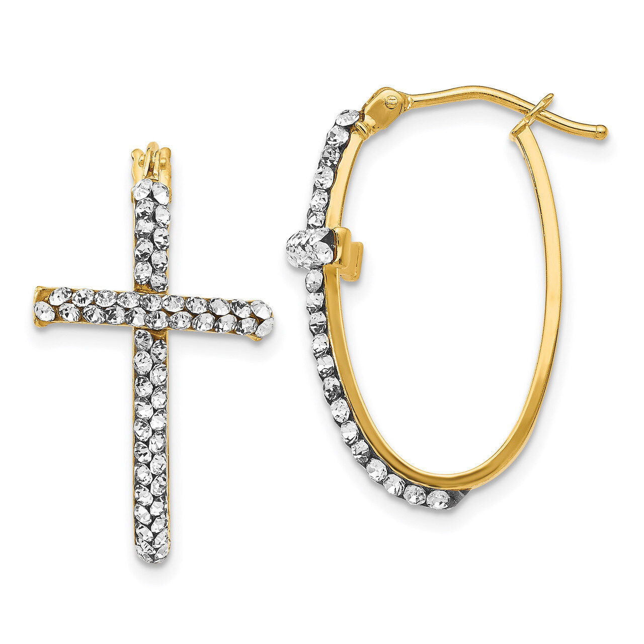 Crystals from Swarovski Polished Cross Hoop Earrings 14k Gold HB-LE1151