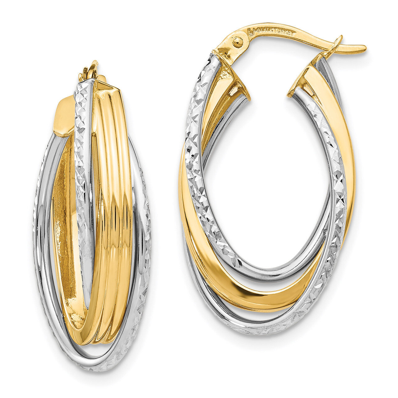 Diamond-cut Hoop Earrings 14k Two-tone Gold Polished HB-LE1306