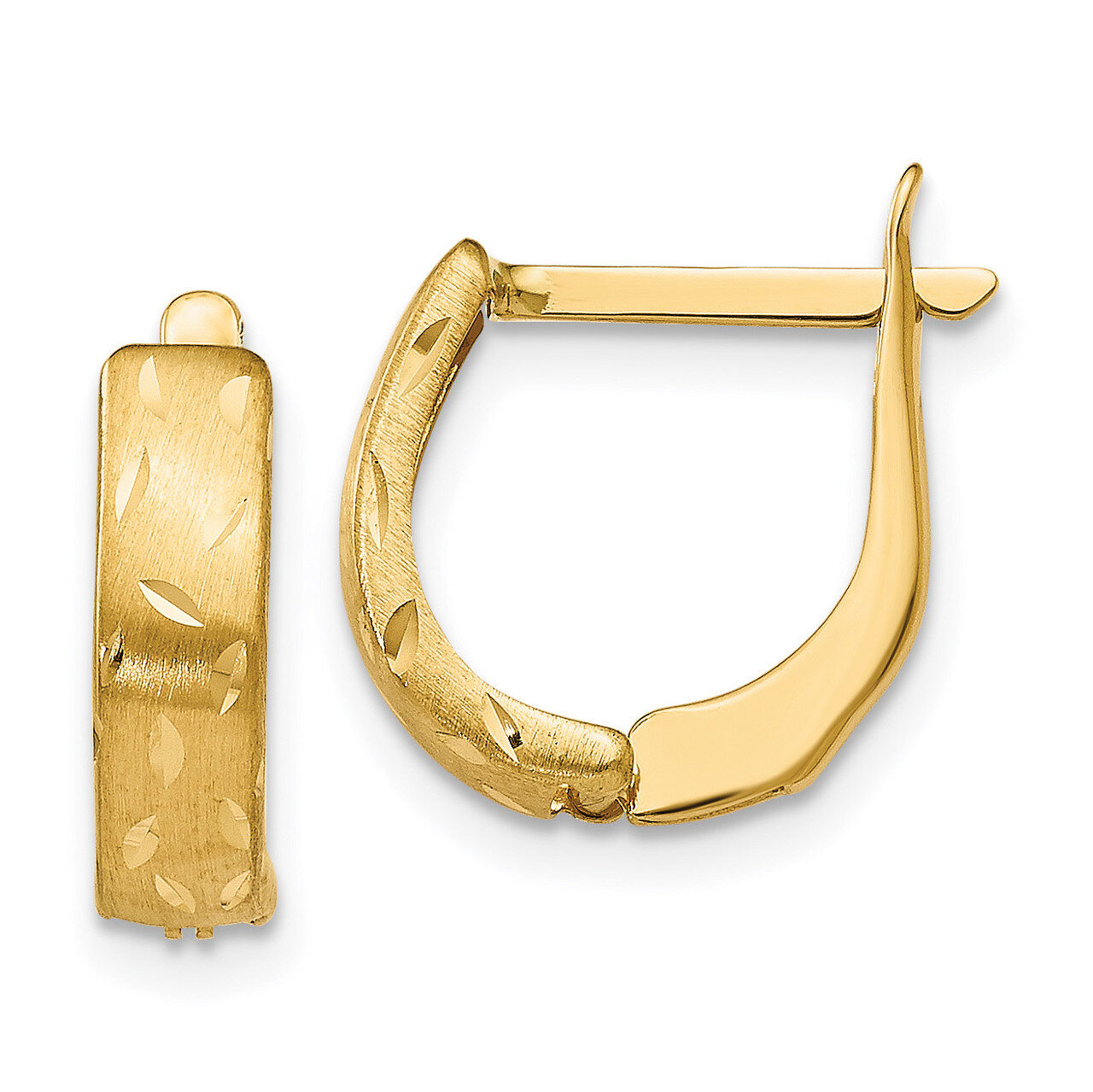 Brushed Diamond-cut Hoop Earrings 14k Gold Polished HB-LE1317