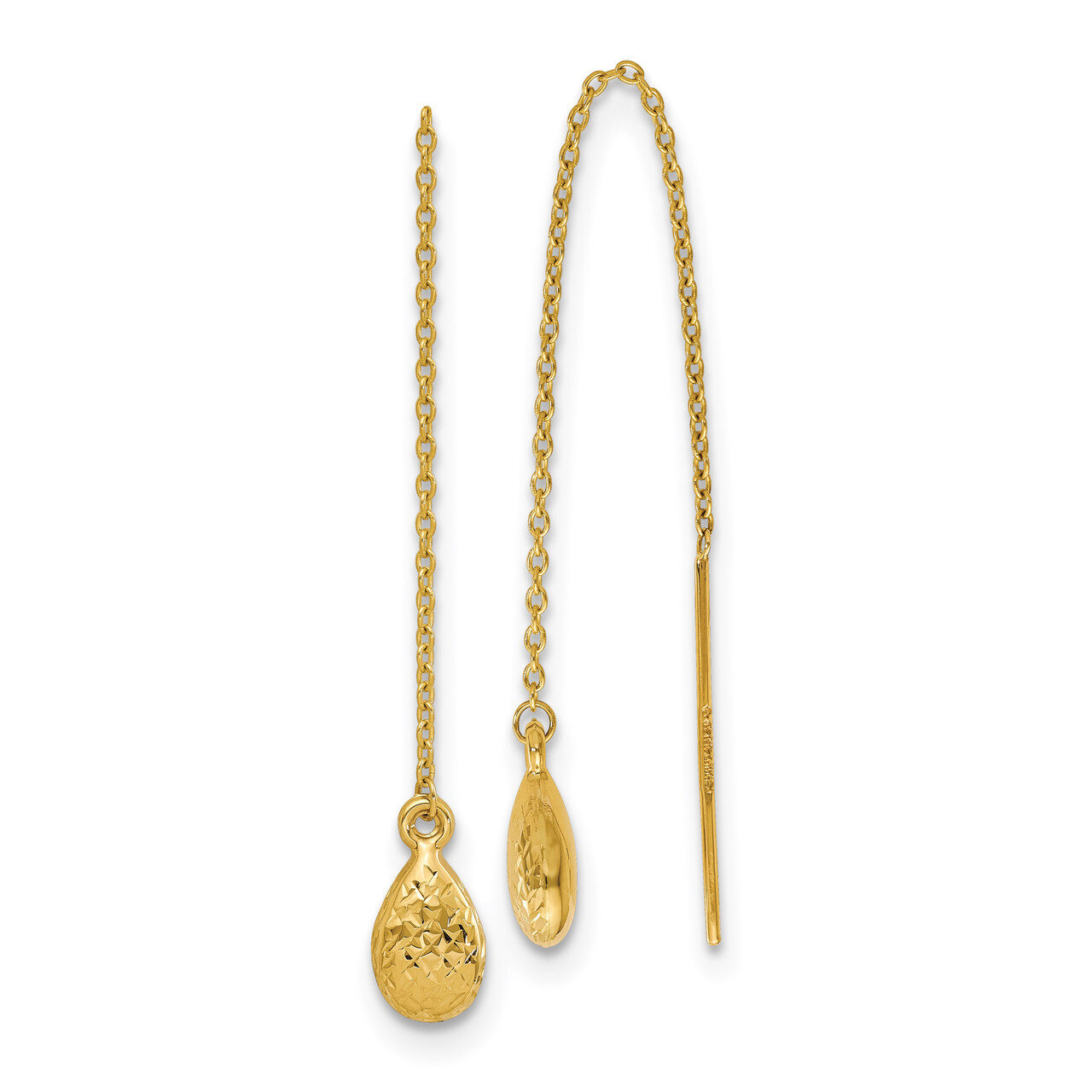 Tear Drop Threader Earrings 14k Gold Polished & Textured HB-LE1498