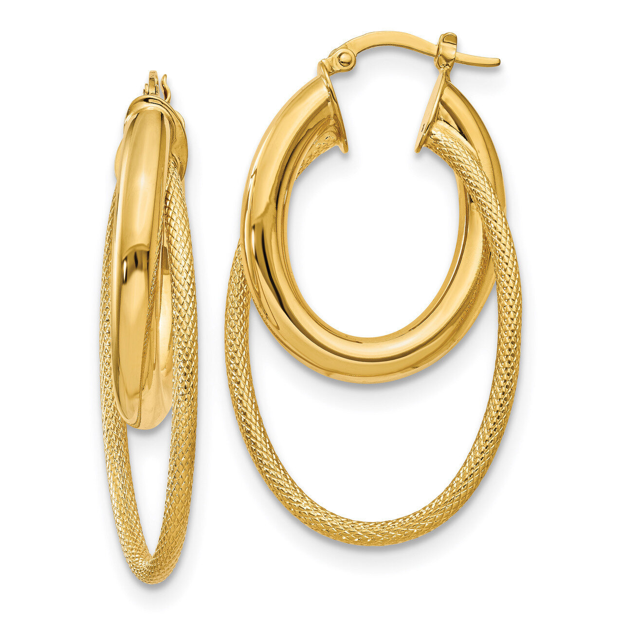 Fancy Hoop Earrings 14k Gold Polished & Textured HB-LE1540