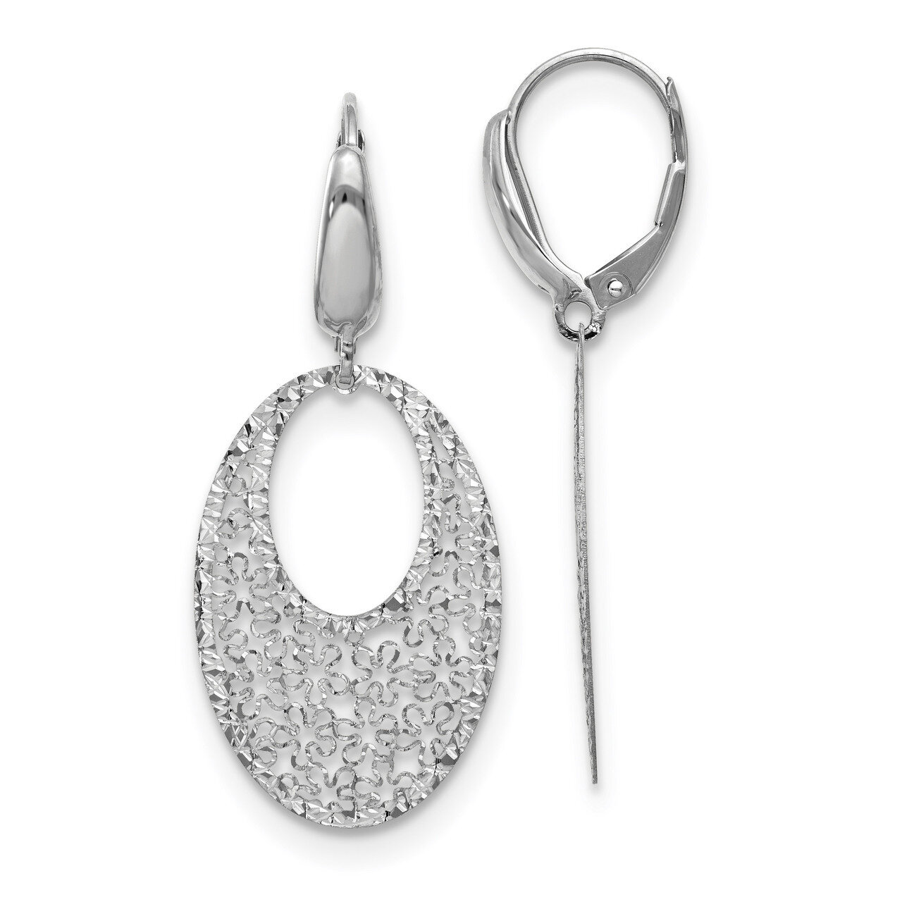 Leslie&#39;s Textured Floral Dangle Leverback Earrings 14k White Gold Polished HB-LE1603, MPN: LE1603, …