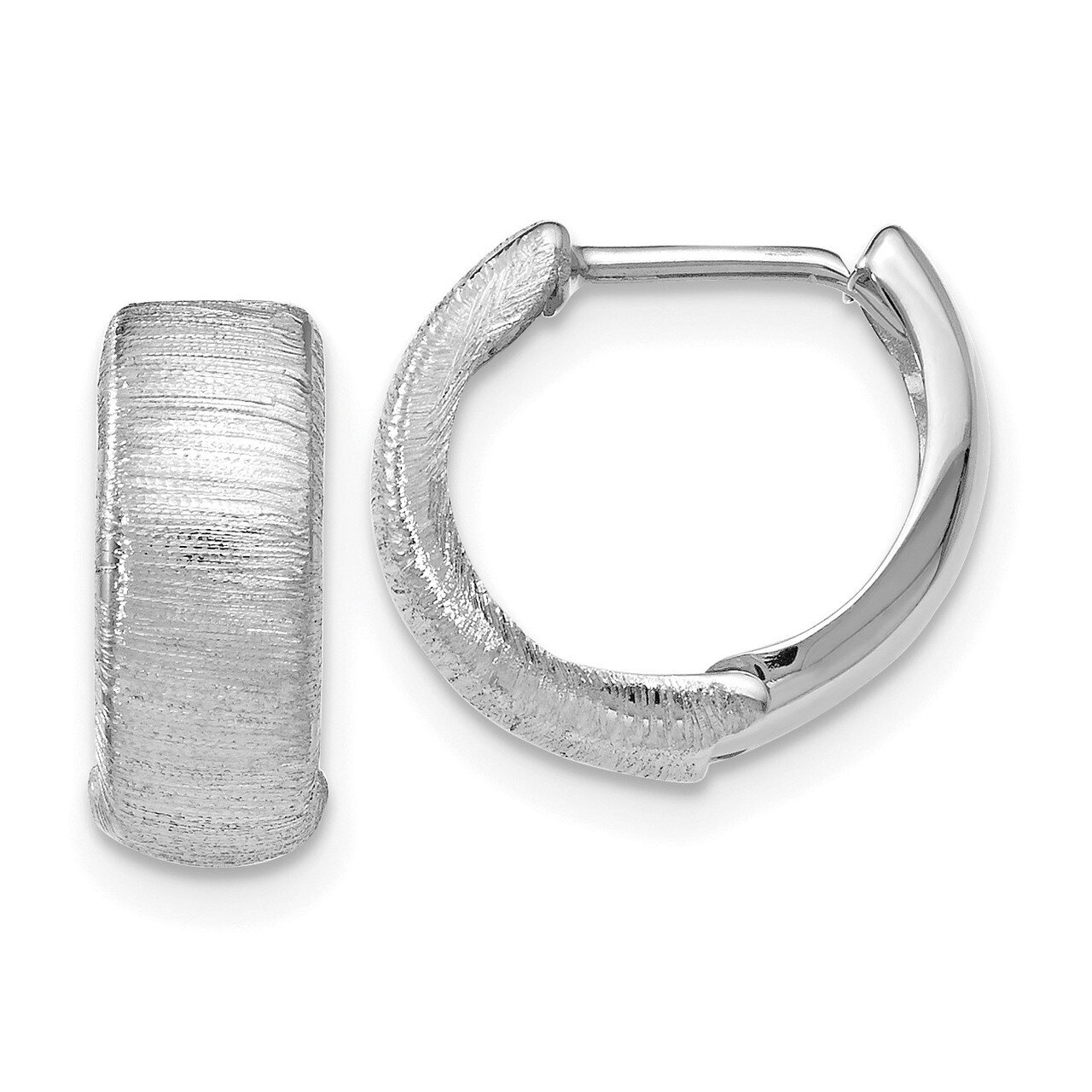 Textured Hinged Hoop Earrings 14k White Gold Polished HB-LE936