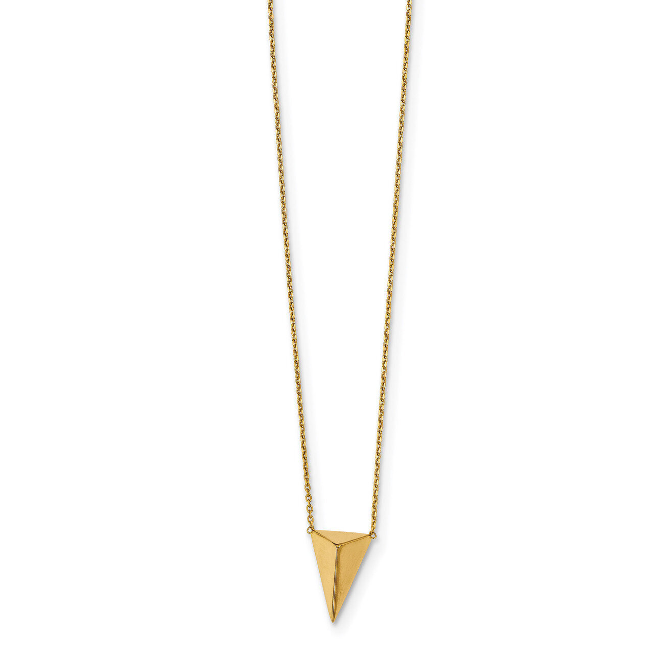 3D Triangle with 2 inch Extender Necklace 16 Inch 14k Gold Polished HB-LF1016-16