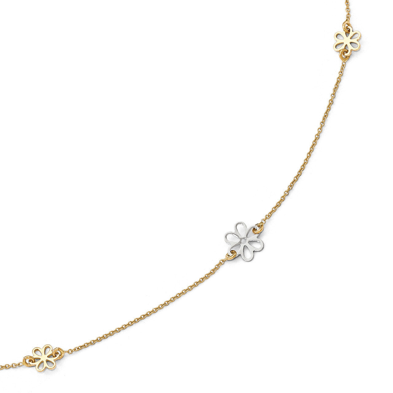 Flower with 1 inch Extender Anklet 10 Inch 14k Two-tone Gold Polished HB-LF565-10