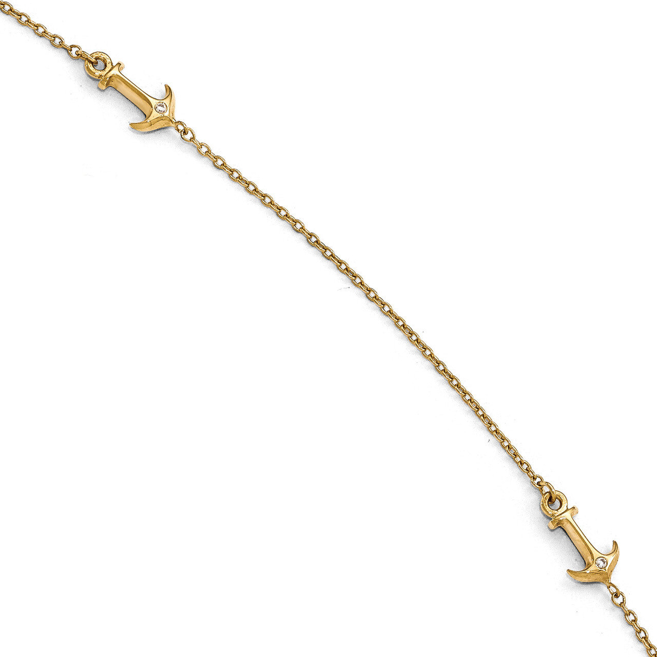 CZ Polished Anchor with 1 inch Extender Anklet 9 Inch 14k Gold HB-LF649-9