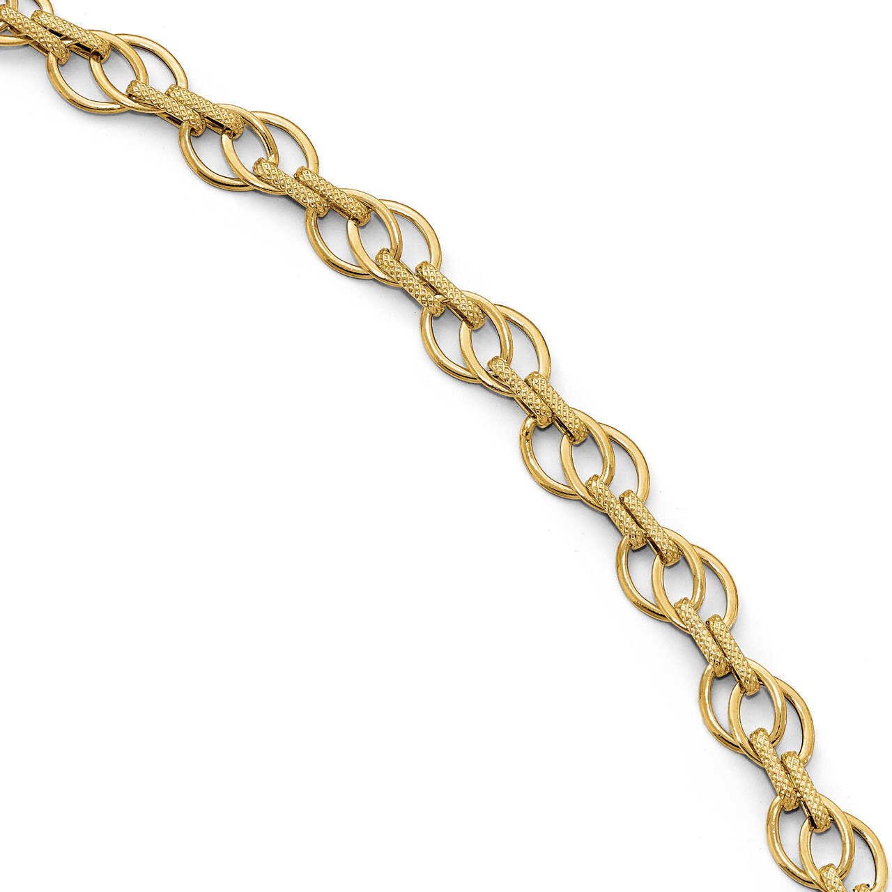Textured Fancy Link Bracelet 7.5 Inch 14k Gold Polished HB-LF725-7.5