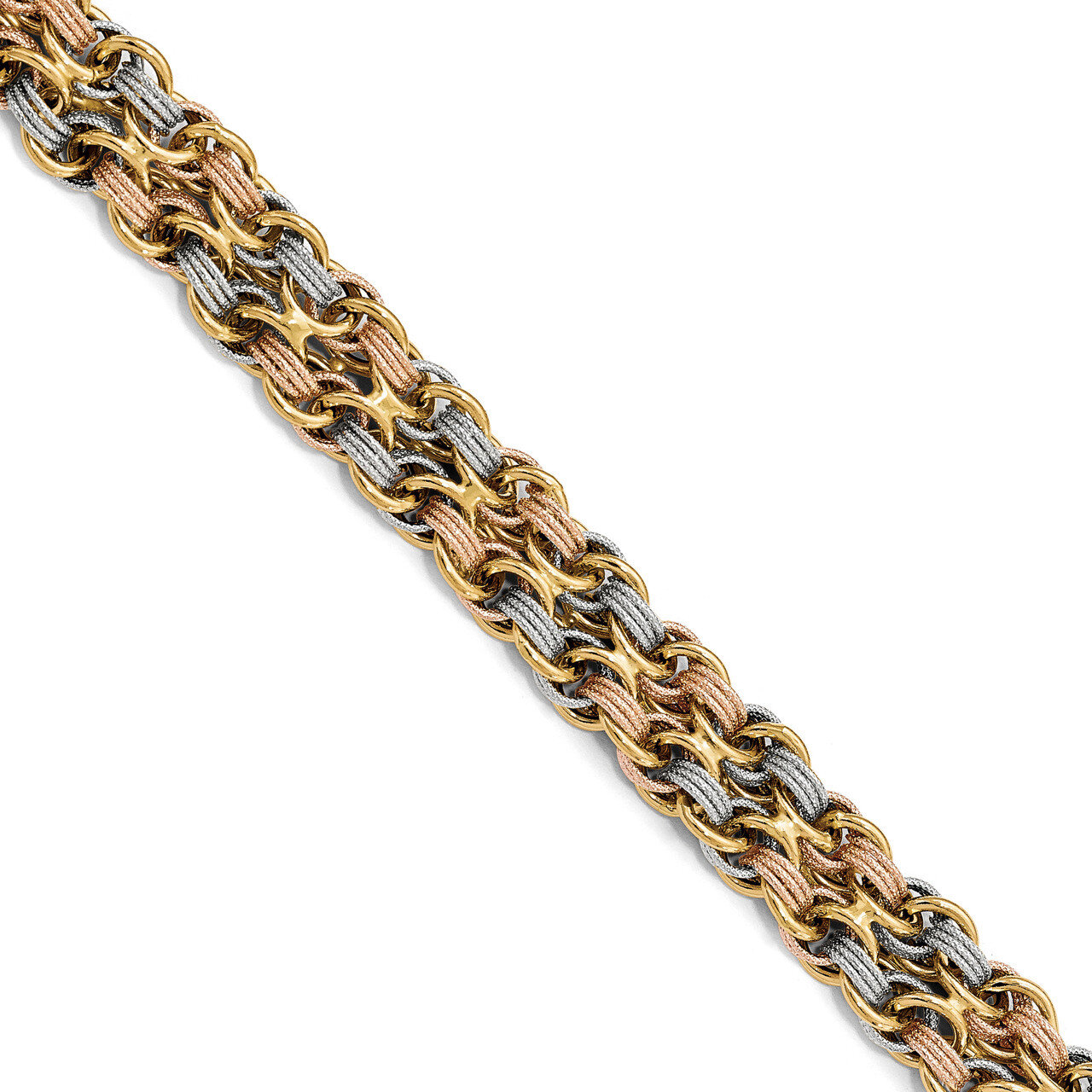 Fancy Link Bracelet 7.75 Inch 14k Tri-color Gold Polished & Textured HB-LF726-7.75