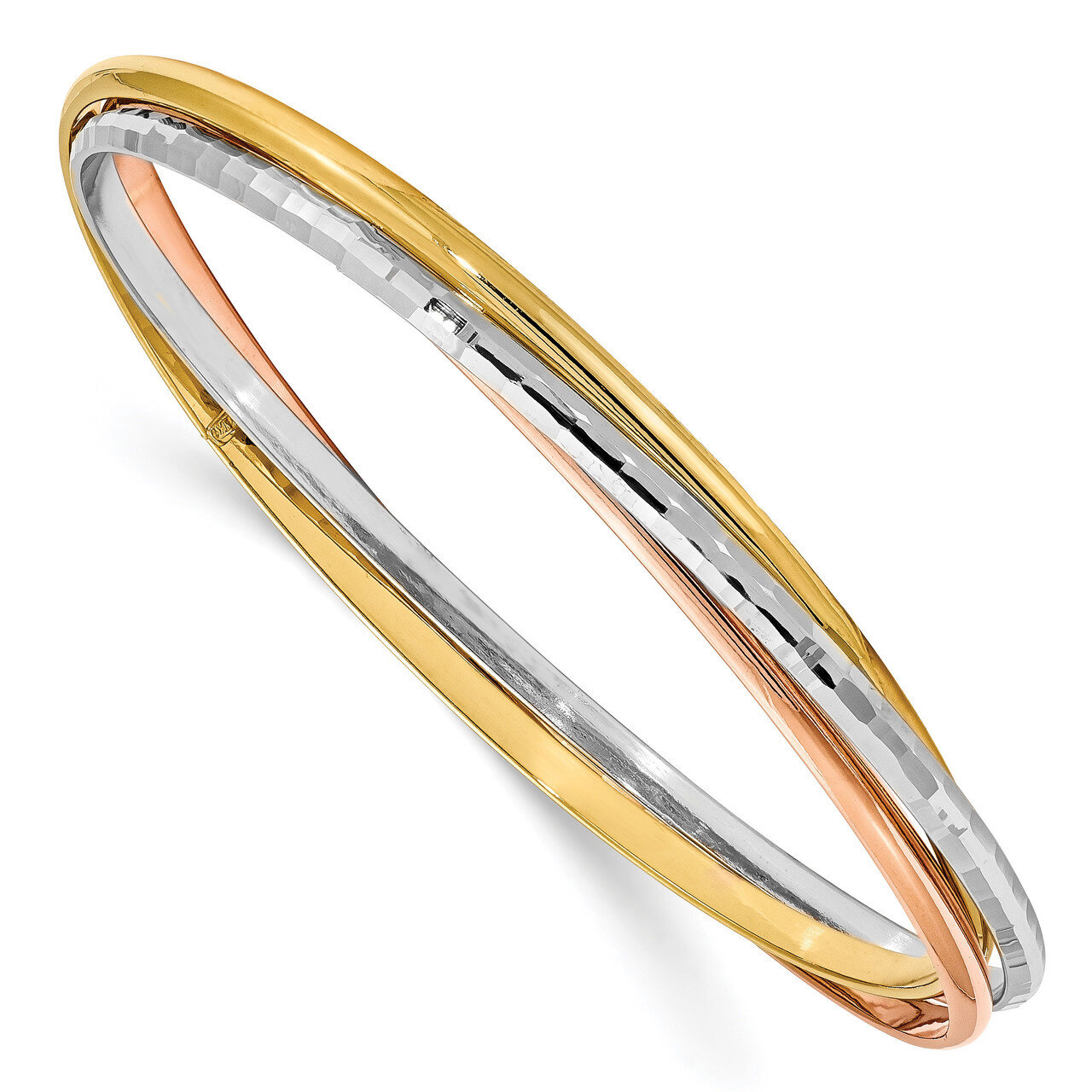 3 Intertwined Slip-On Bangles 14k Tri-color Gold Polished & Textured HB-LF945