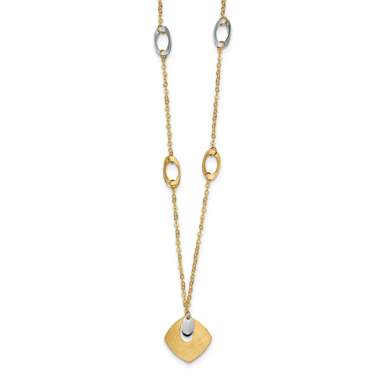 Textured with 1 inch Extender Necklace 17 Inch 14k Two-tone Gold Polished HB-LF967-17