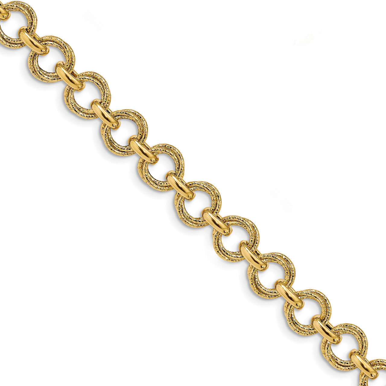 Fancy Link Bracelet 7.5 Inch 14k Gold Polished & Textured HB-LF994-7.5