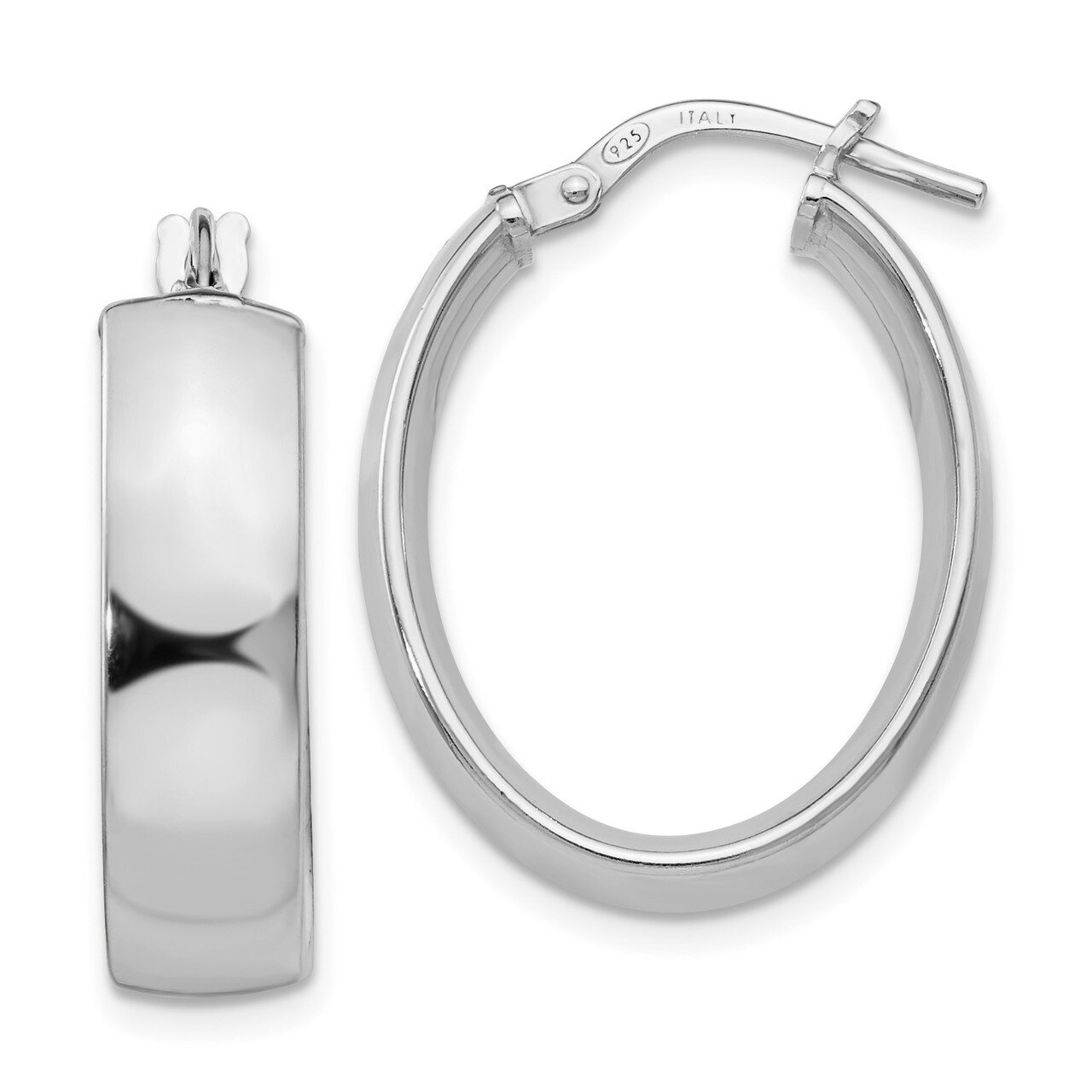 Oval Hoop Earrings Sterling Silver Rhodium-plated HB-QLE1105