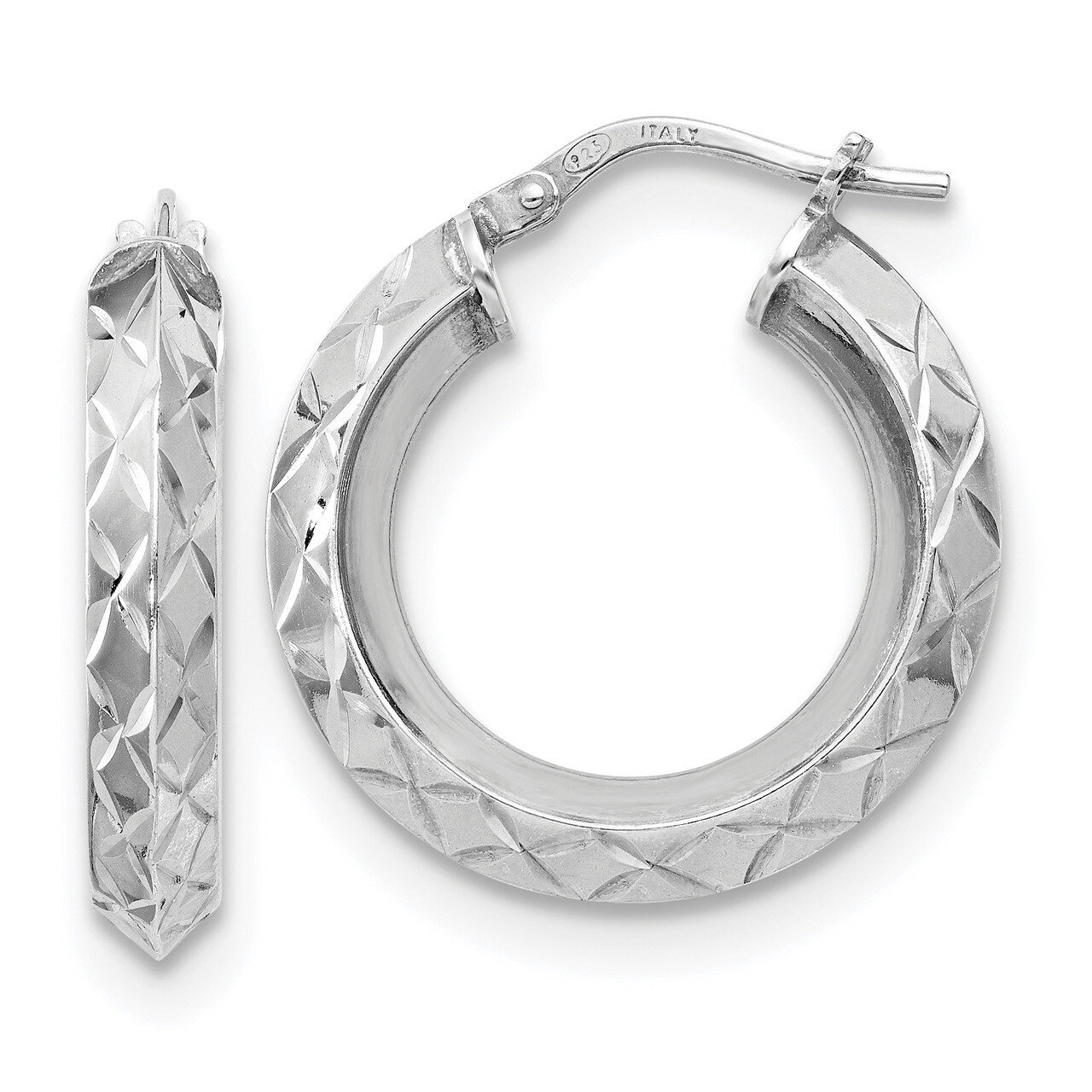 Diamond-cut Hoop Earrings Sterling Silver Polished HB-QLE1167