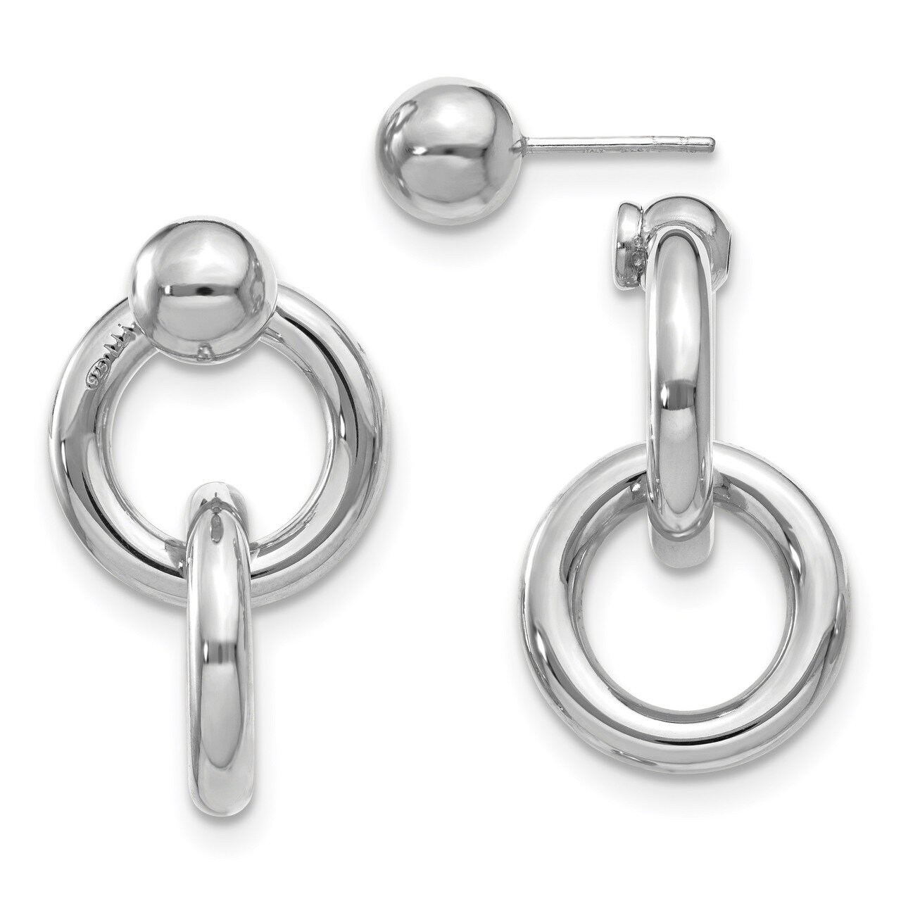 Ball Front & Back Dangle Back Post Earrings Sterling Silver Polished HB-QLE1182