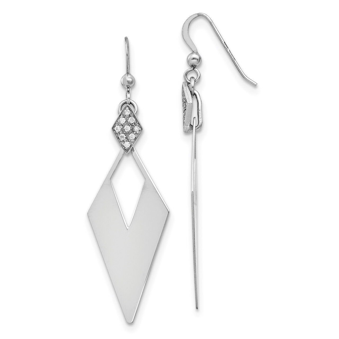 Leslie&#39;s Crystal Diamond Shape Dangle Earrings Sterling Silver Polished HB-QLE1186, MPN: QLE1186, 1…