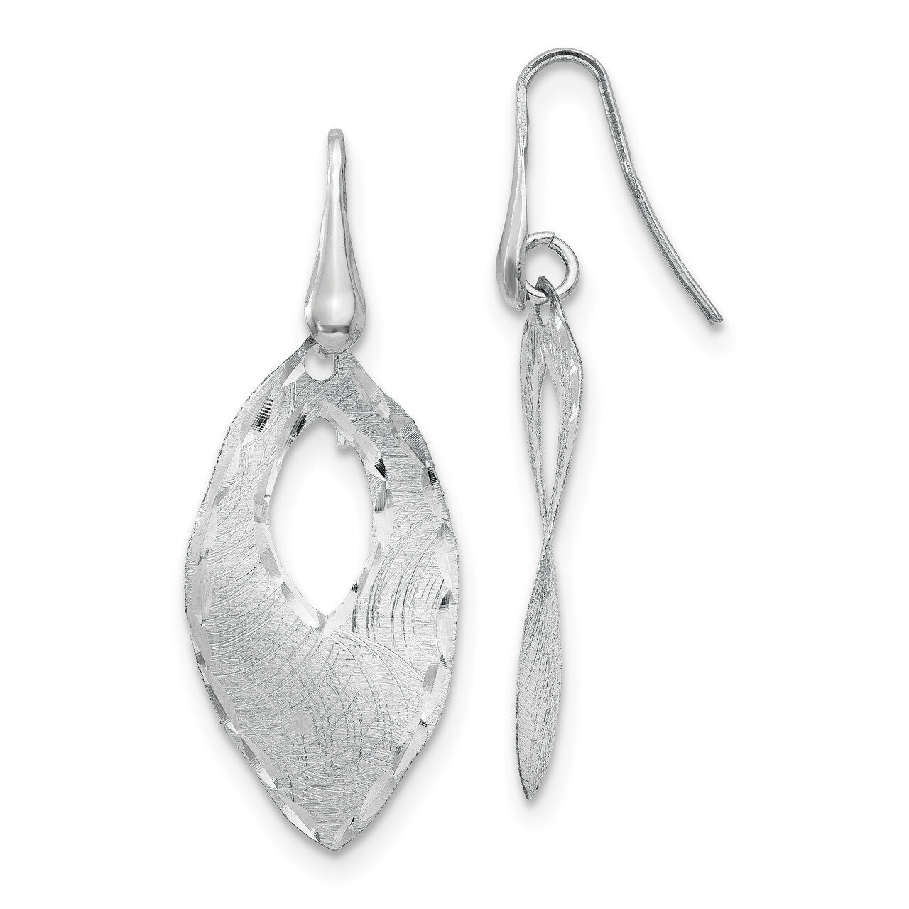 Diamond-cut Dangle Shepherd Hook Earrings Sterling Silver Textured HB-QLE1190