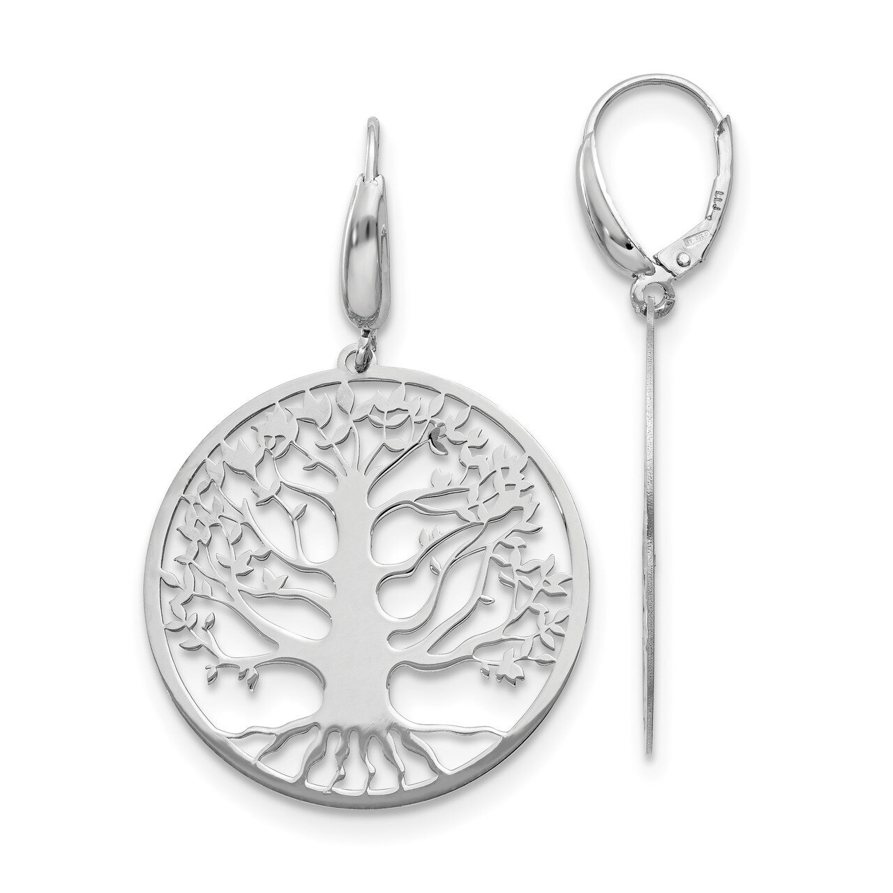 Tree of Life Leverback Earrings Sterling Silver Polished HB-QLE1198