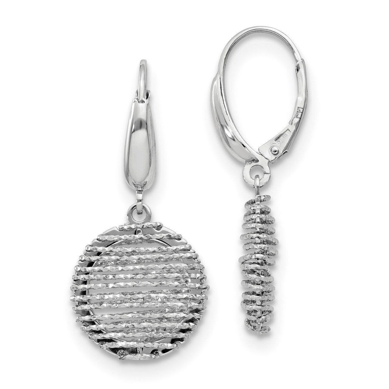 Leslie&#39;s Diamond-cut Open Center Dangle Leverback Earrings Sterling Silver Polished HB-QLE1199, MPN…