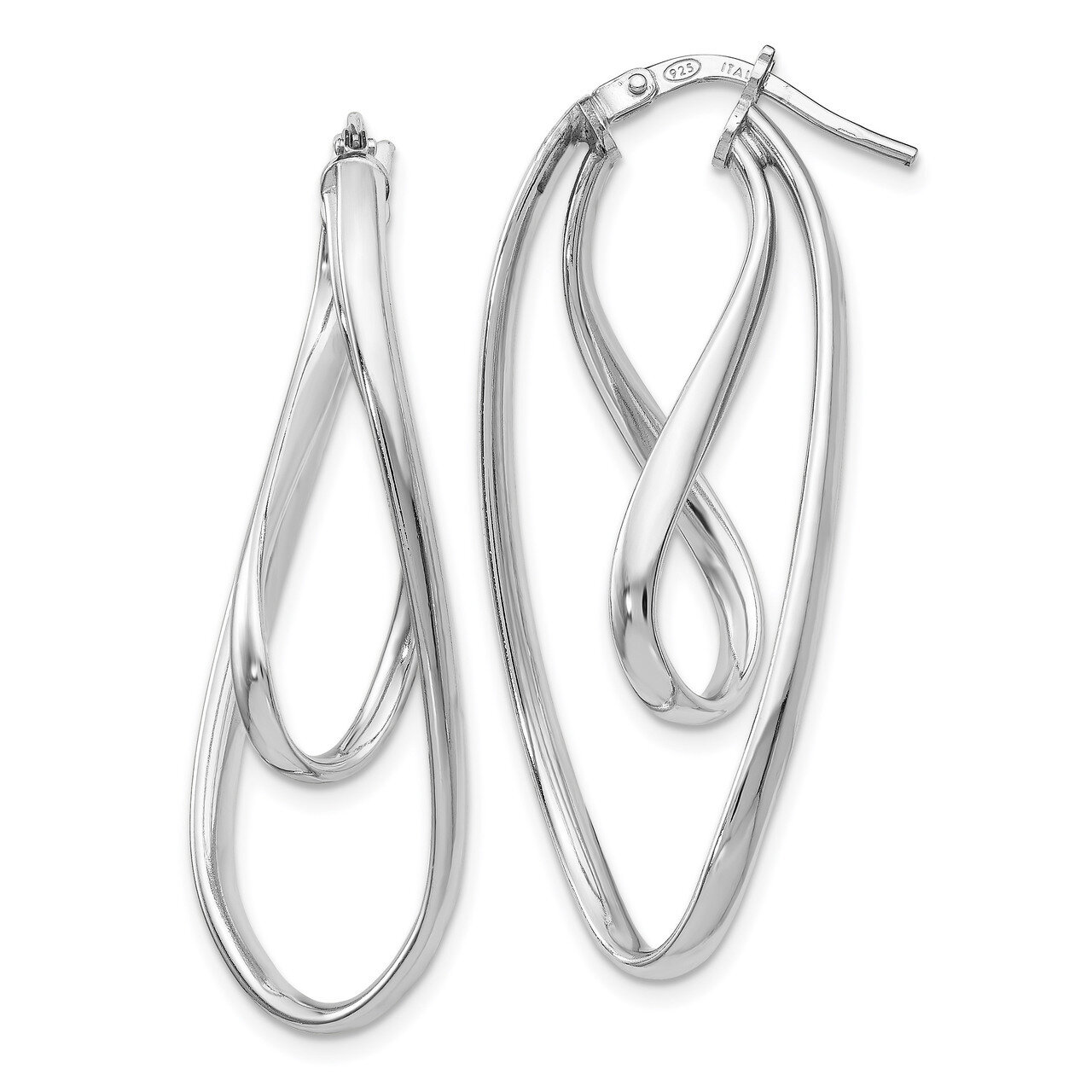 Twisted Oval Hoop Earrings Sterling Silver Polished HB-QLE983