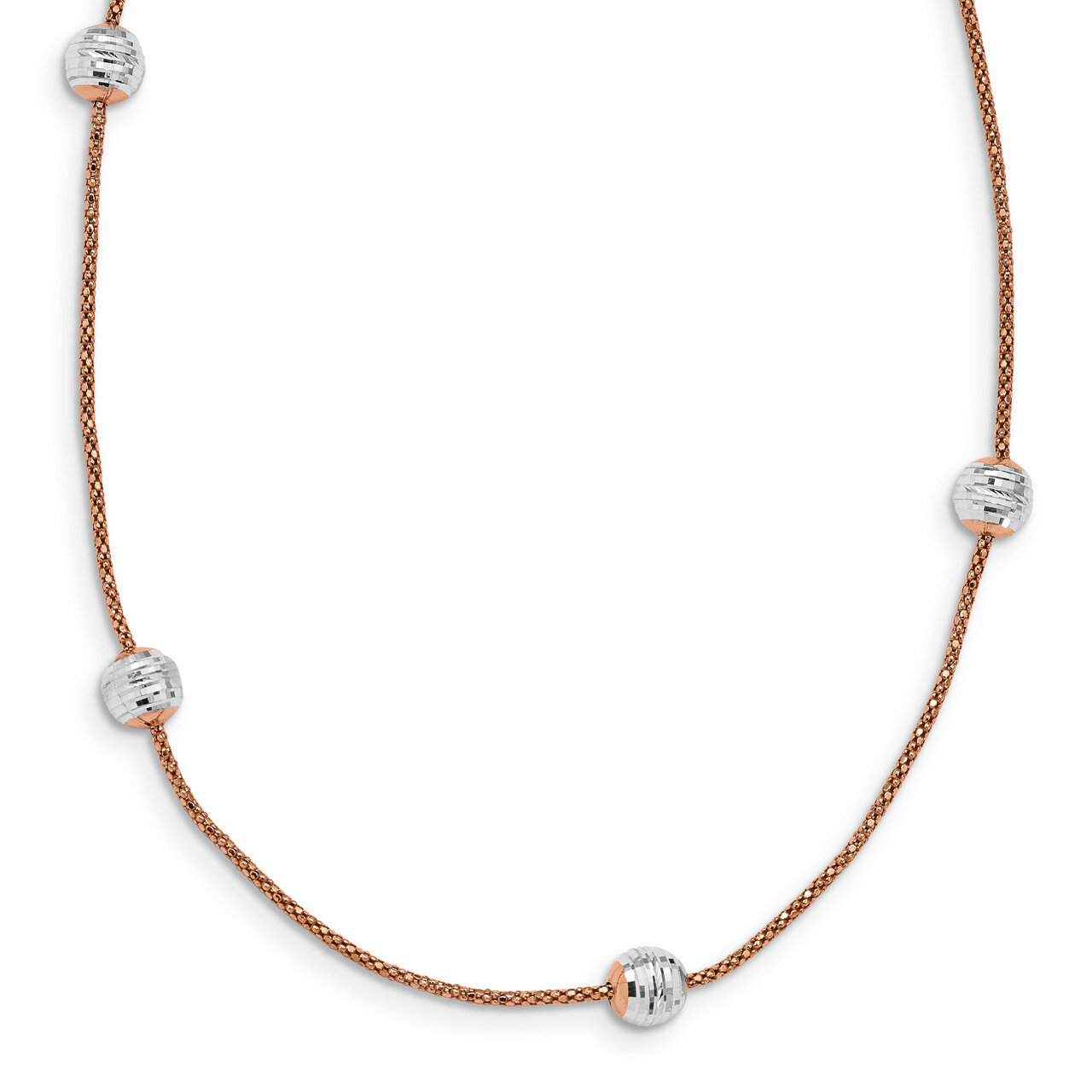 Leslie&#39;s Rose Rhodium Diamond-cut Bead Necklace 18 Inch Sterling Silver HB-QLF1000-18, MPN: QLF1000…