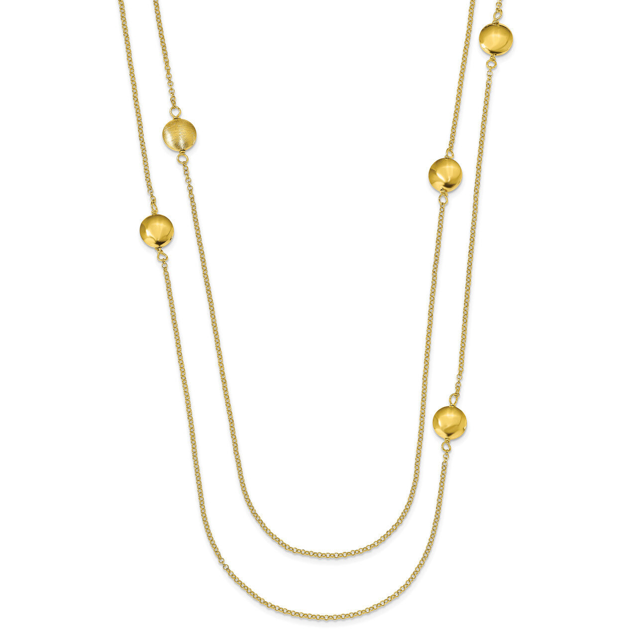 Leslie&#39;s Polished &amp; Textured with 10.5 inch Extender Necklace 31.5 Inch Sterling Silver Gold-tone H…