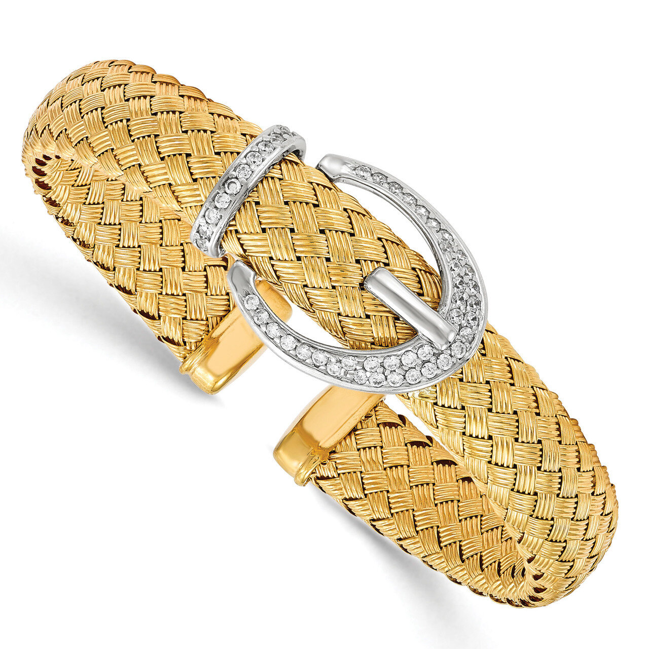 Leslie&#39;s CZ Woven Flexible Cuff Bangle Sterling Silver Gold-tone HB-QLF527, MPN: QLF527, 1911015536…