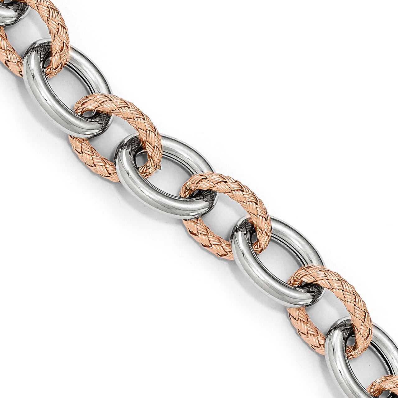 Leslie&#39;s Polished &amp; Woven Link Bracelet-Fancy Spring Ring 7.5 Inch Sterling Silver Rose-tone HB-QLF…