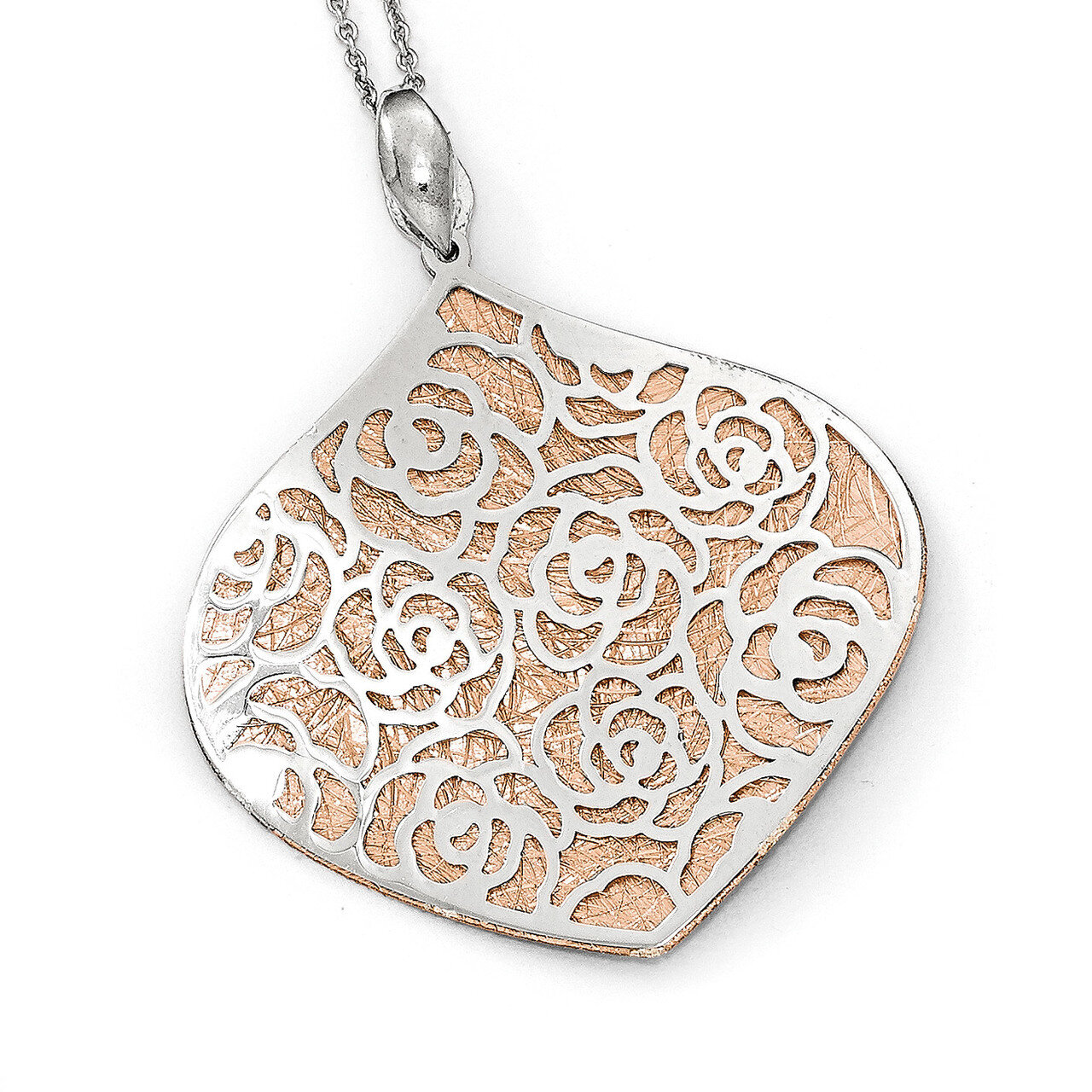 Rose and White Polished Textured Pendant Sterling Silver HB-QLF559