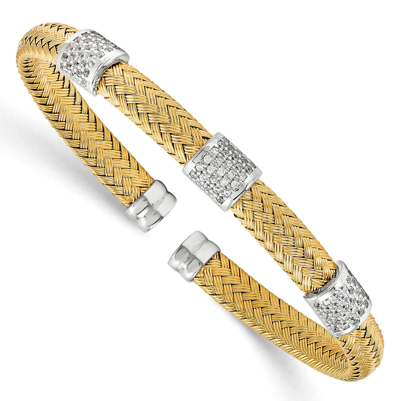 Leslie&#39;s Yellow Rhodium CZ Woven Flexible Cuff Bangle Sterling Silver HB-QLF563, MPN: QLF563, 19110…