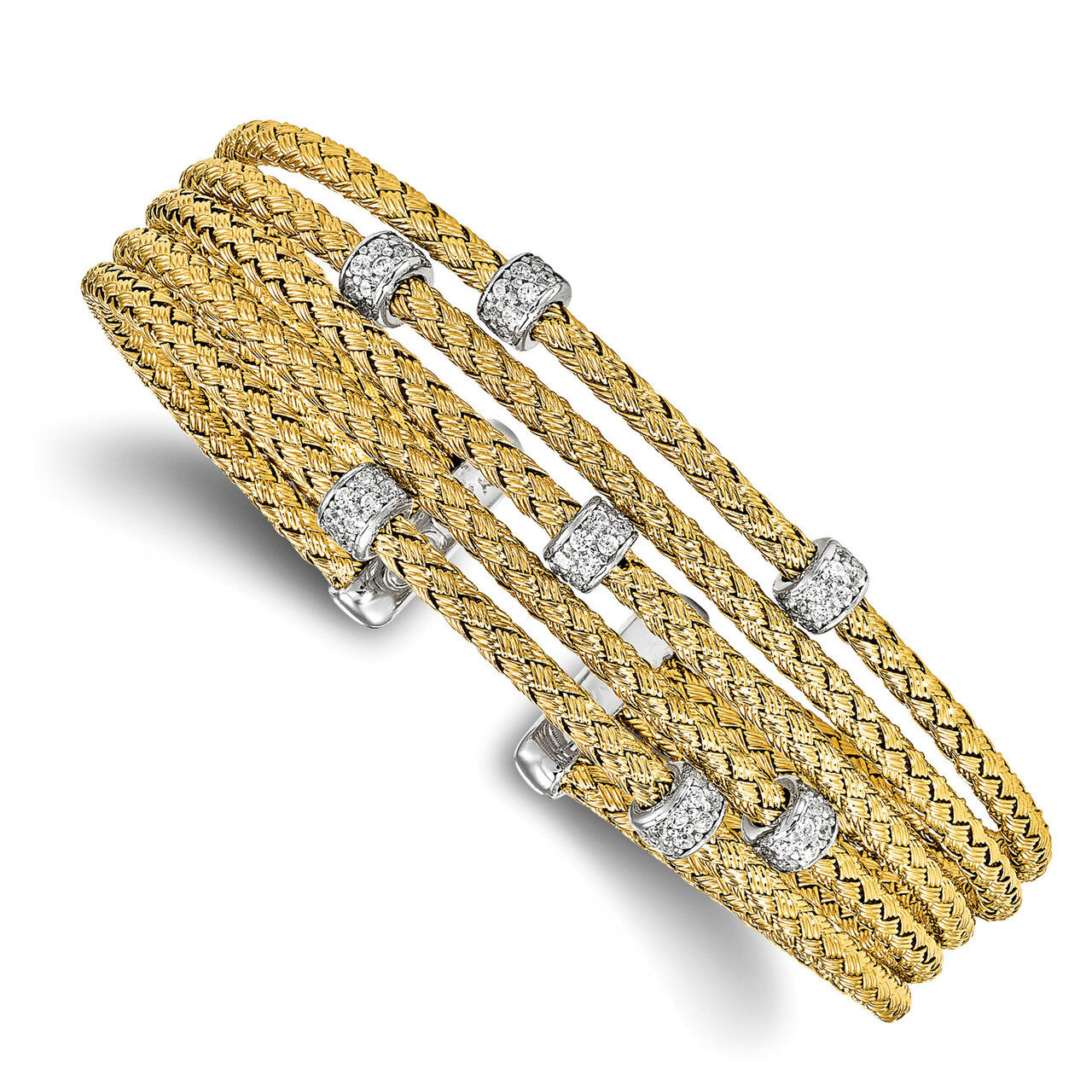 Leslie&#39;s CZ Woven Flexible Cuff Bangle Sterling Silver Gold-tone HB-QLF566, MPN: QLF566, 8867746407…