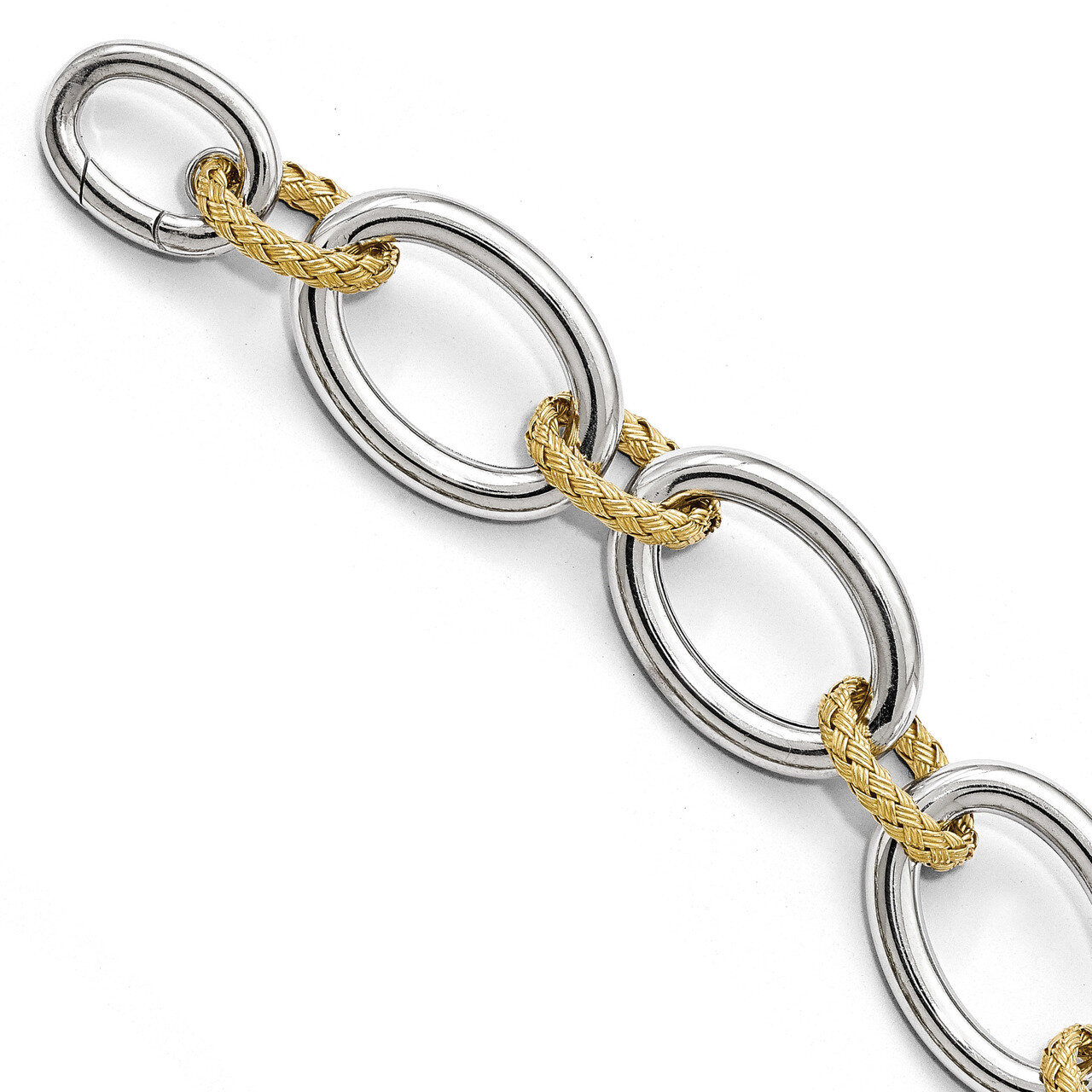 Polished Textured Bracelet - Hidden Clasp 8 Inch Sterling Silver Gold-plated HB-QLF608-8