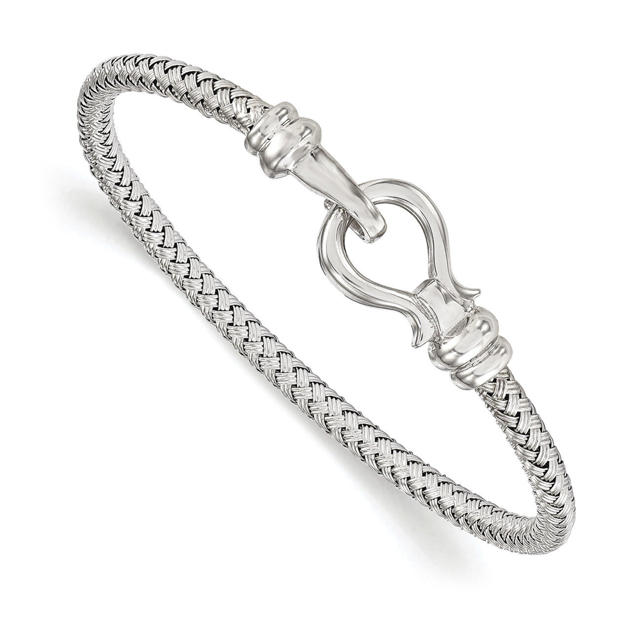 Hook Rhodium Plated Bangle Sterling Silver HB-QLF678