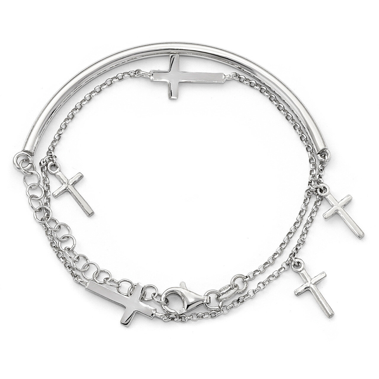 Leslie&#39;s Crosses with 2 inch Extender Wrap Bracelet 13 Inch Sterling Silver Polished HB-QLF700-13, …