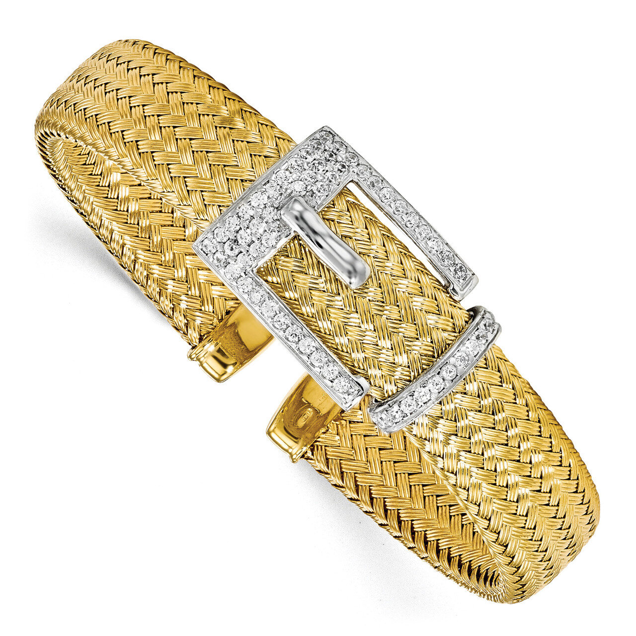 CZ Polished Woven Cuff Bangle Sterling Silver Gold-plated HB-QLF775