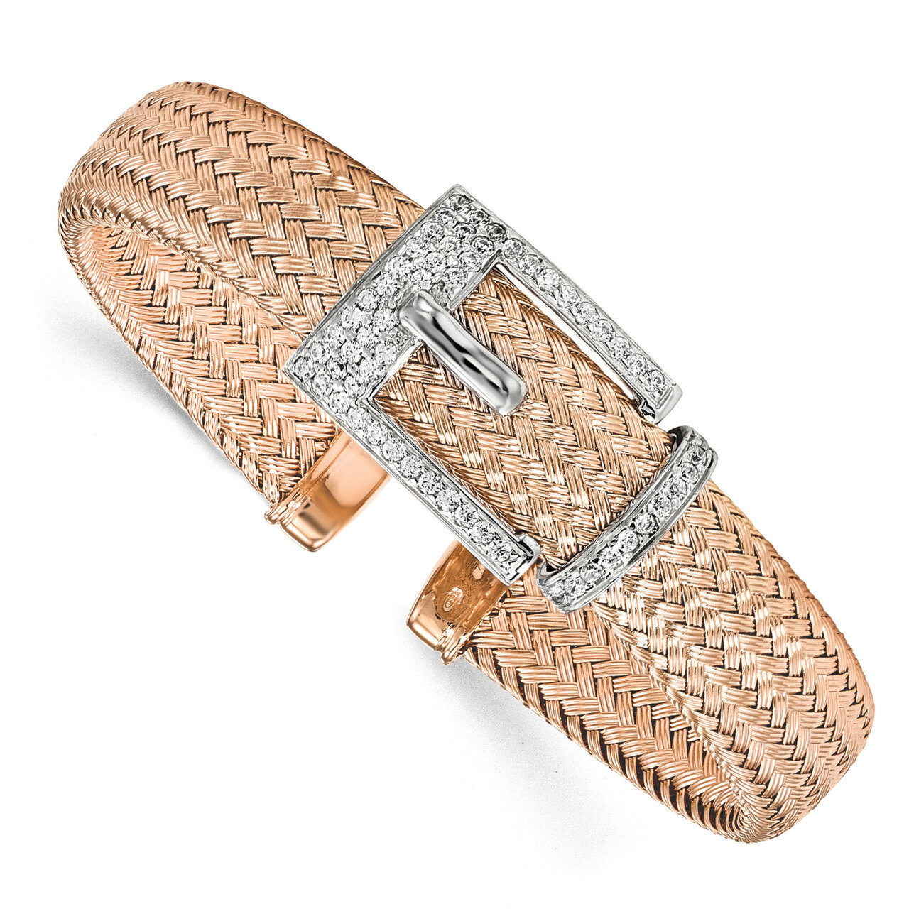 CZ Polished Woven Cuff Bangle Sterling Silver Rose Gold-plated HB-QLF777