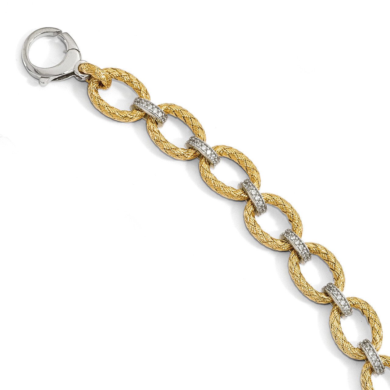 CZ Woven Link Bracelet 7.25 Inch Sterling Silver Gold-tone HB-QLF833-7.25