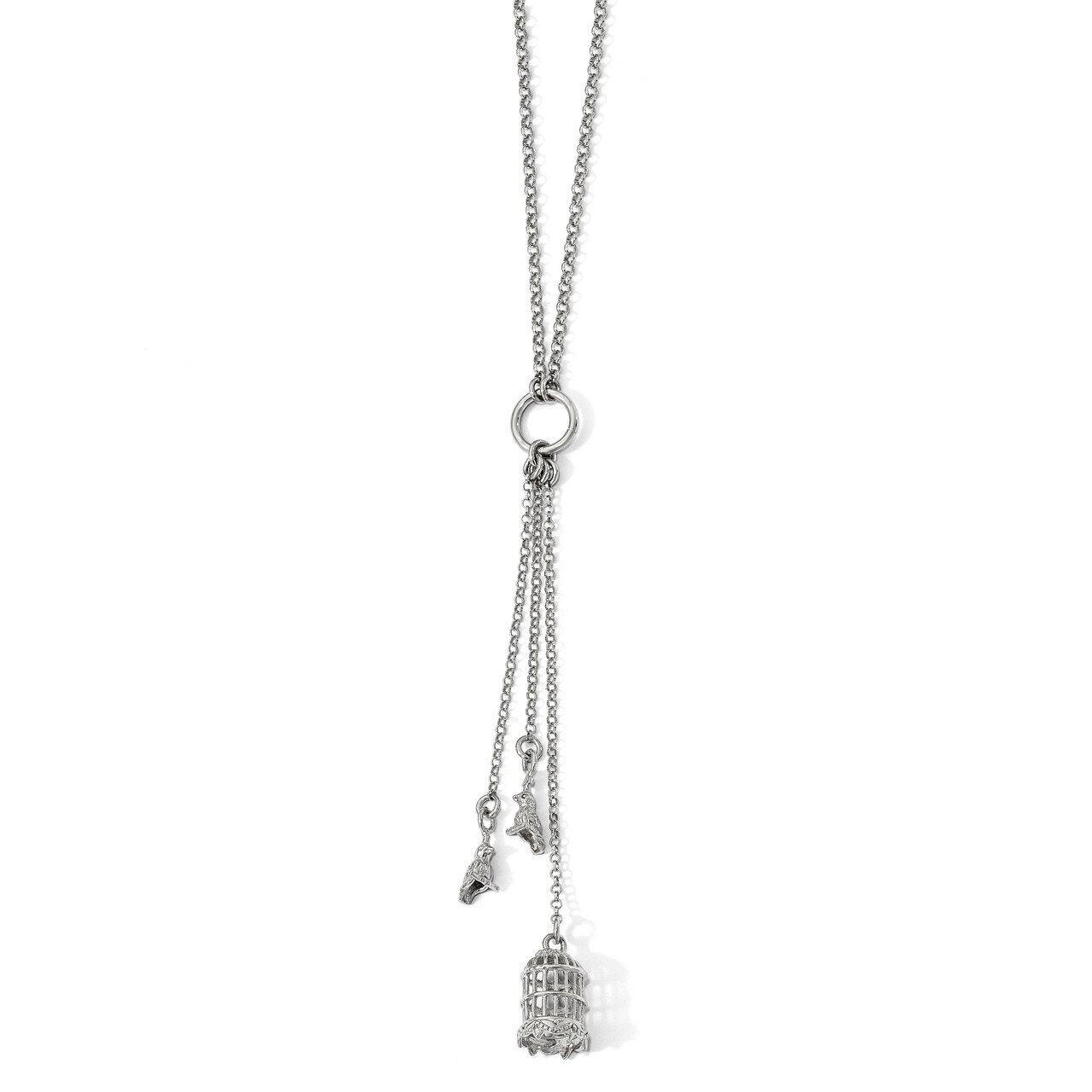 Leslie&#39;s Bird Cage with Birds Slip-on Necklace 36 Inch Sterling Silver Polished HB-QLF849-36, MPN: …