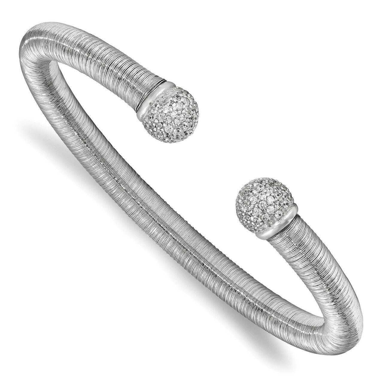 Leslie&#39;s Rhodium CZ Textured Cuff Bangle Sterling Silver HB-QLF903, MPN: QLF903, 191101752568