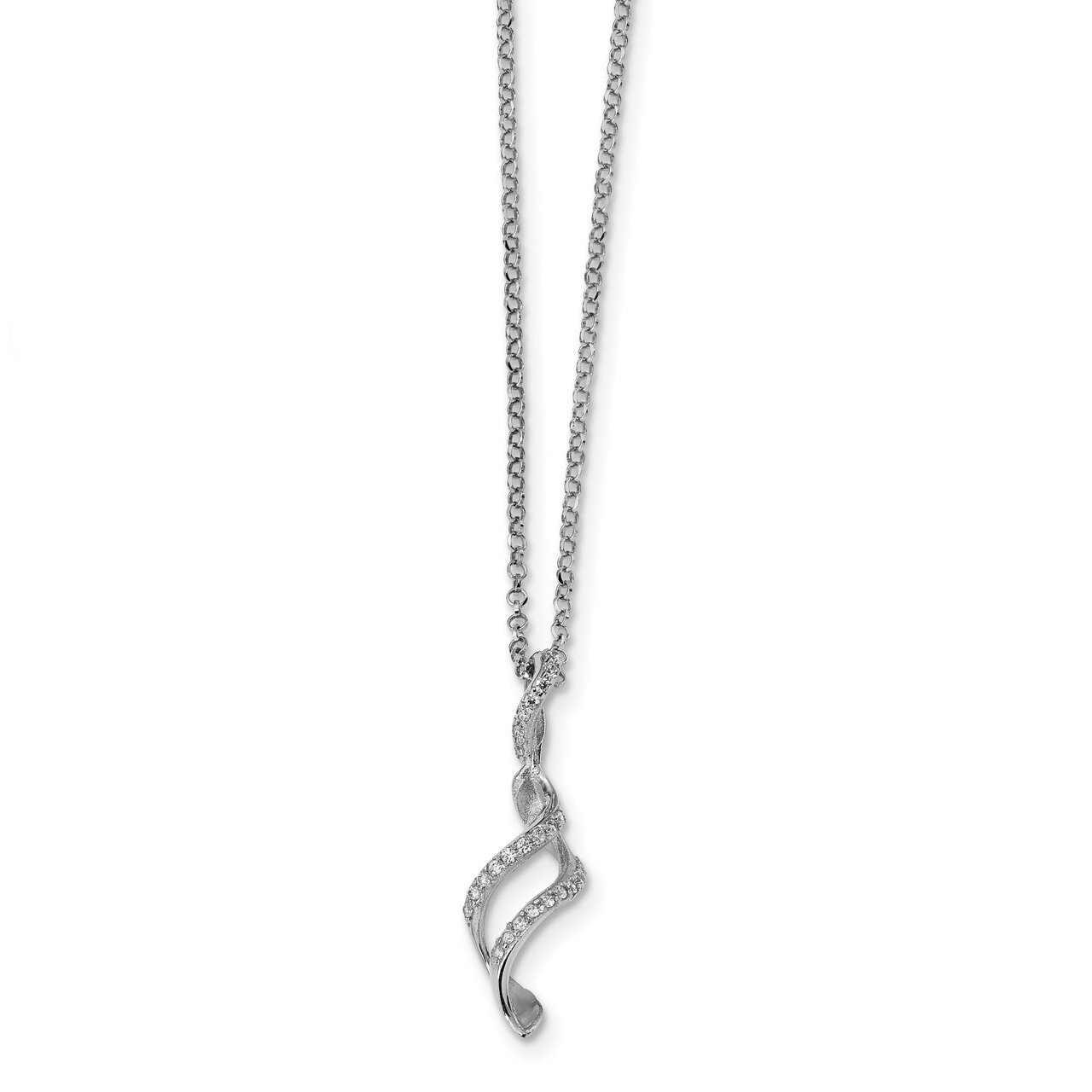 Leslie&#39;s CZ Twisted Pendant with 2.5 in ext Necklace 16 Inch Sterling Silver Rhodium HB-QLF909-16, …
