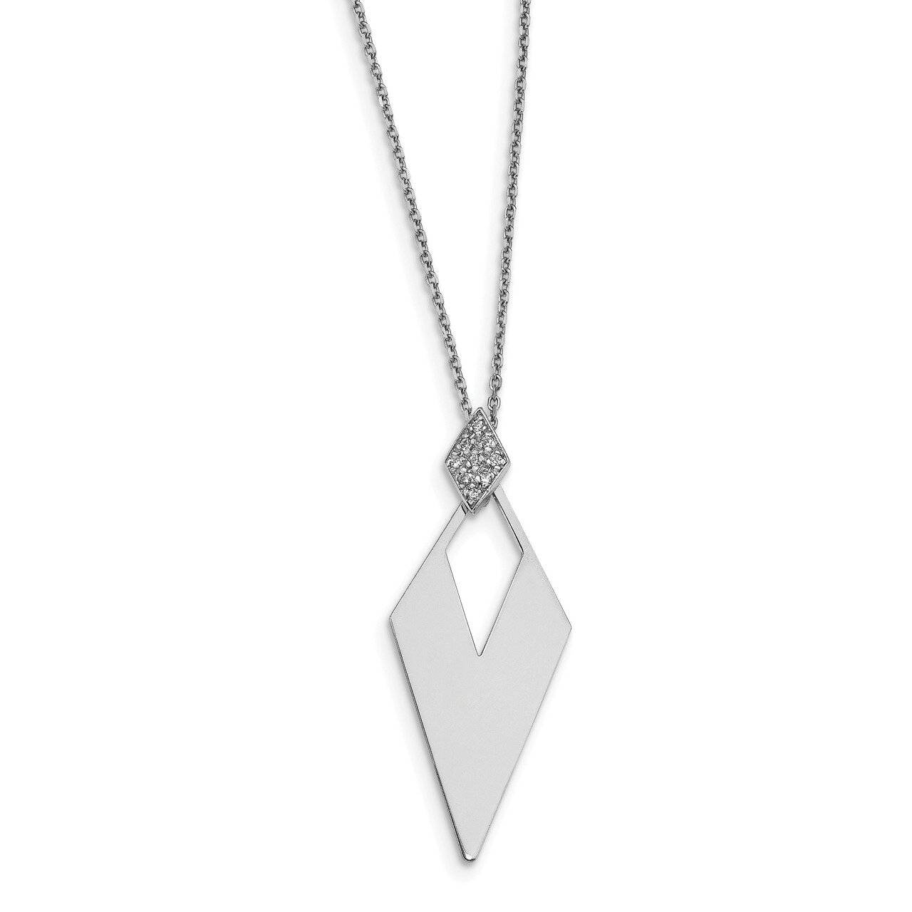 Crystal Diamond Shape with 1 inch Extender Necklace 16.5 Inch Sterling Silver Polished HB-QLF945-16.5