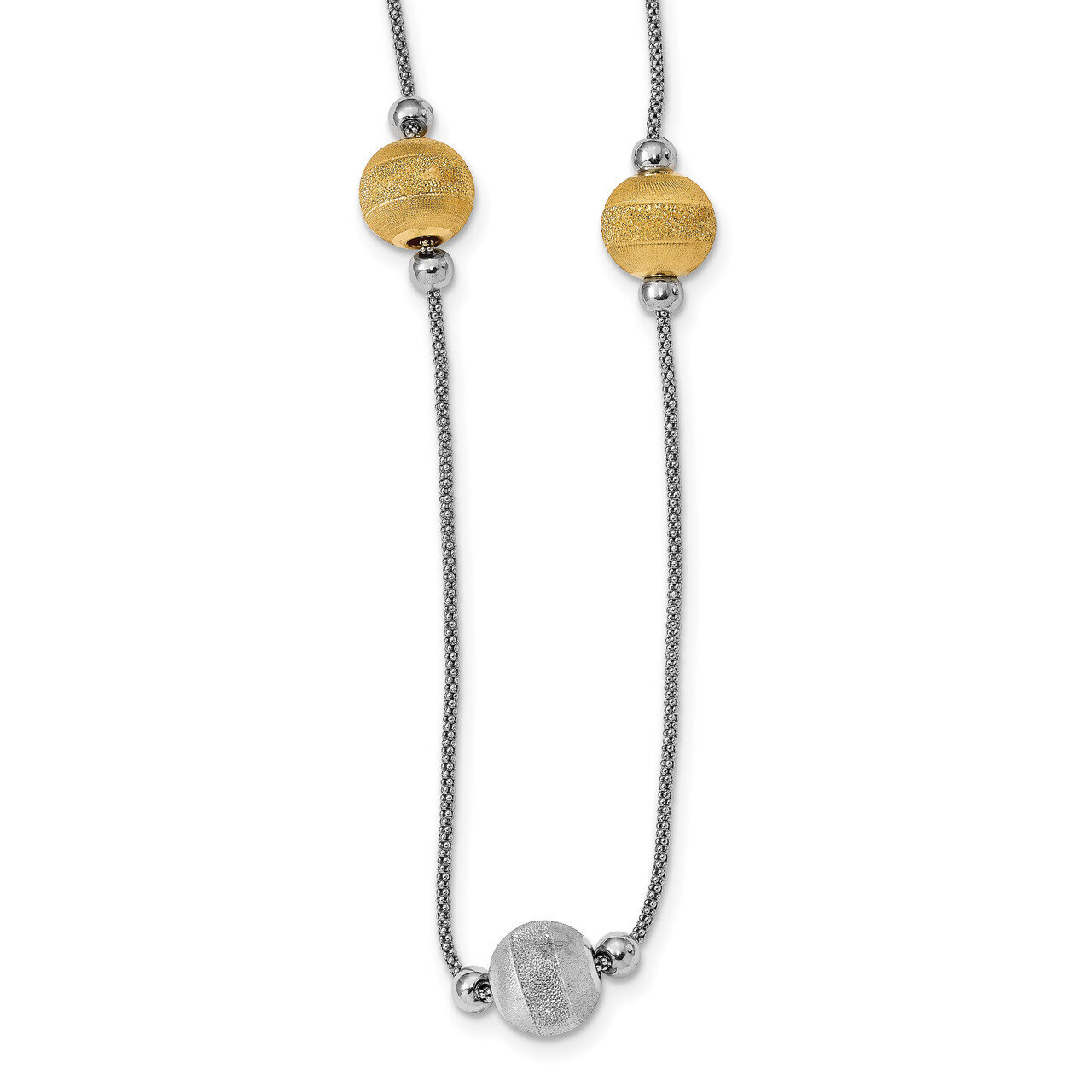 Leslie's Yellow Rhodium Polished &amp; Laser Cut Bead Necklace 26 Inch Sterling Silver HB-QLF948-26, MP…