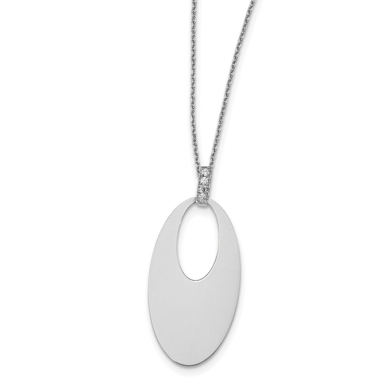 Crystal Oval with 1 inch Extender Necklace 16.5 Inch Sterling Silver Polished HB-QLF949-16.5