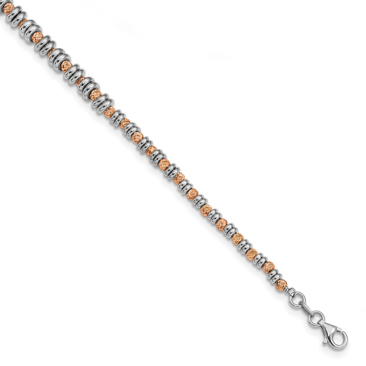 Polished Diamond-cut Beaded Bracelet 7.5 Inch Sterling Silver Rose-tone HB-QLF992-7.5