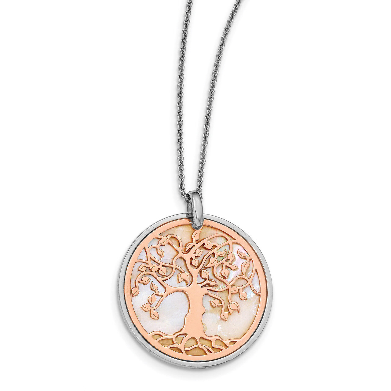 Rose tone MOP Tree of Life with 1in ext Necklace 17.5 Inch Sterling Silver HB-QLF998-17.5