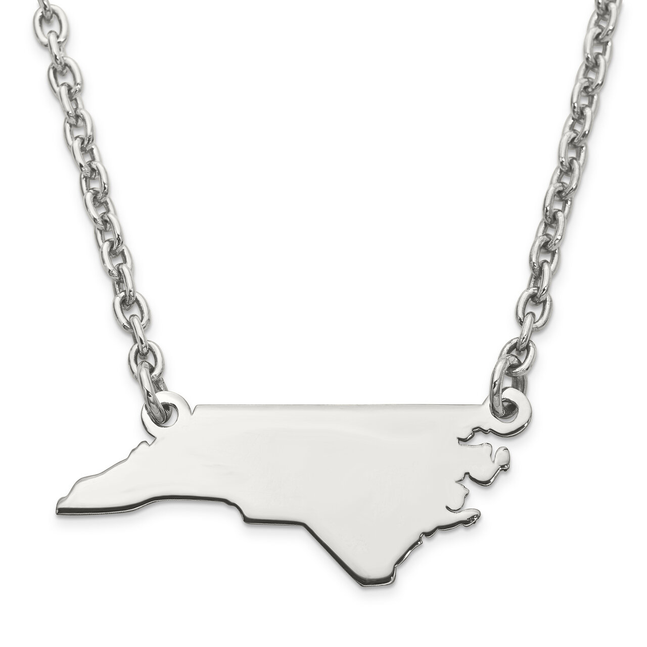 North Carolina State Pendant Necklace with Chain 14k White Gold Engravable XNA706W-NC